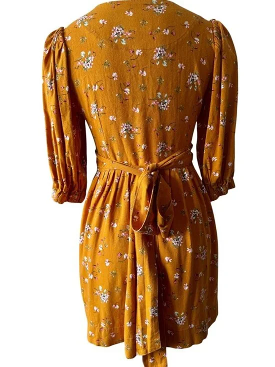 Kul Kate Handmade Mustard Floral Wrap Dress - Medium - Picture 3 of 11